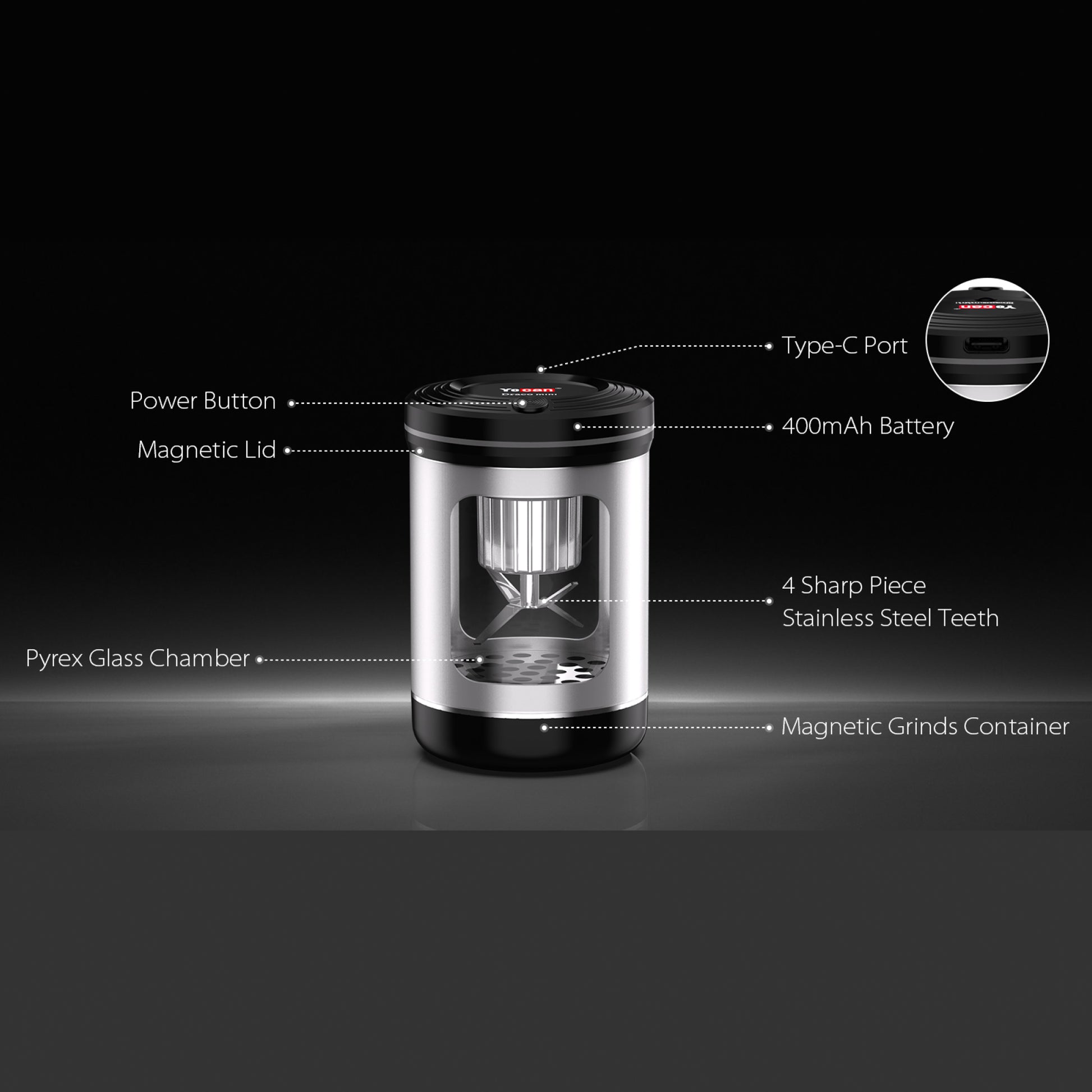 Yocan Draco Mini Herb Grinder - features